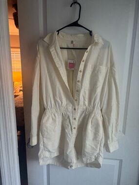 Free People Cream Button-Front jump suit